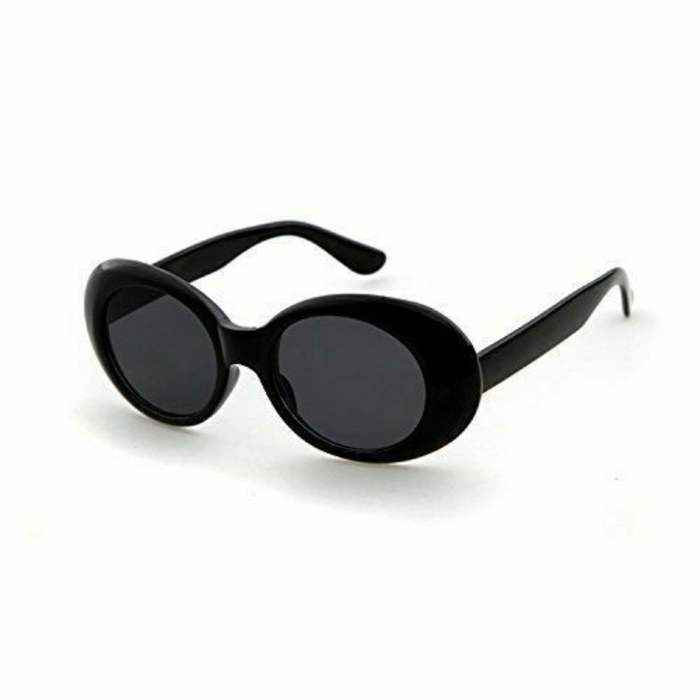 Black Bold Retro Oval Mod Thick Frame Sunglasses